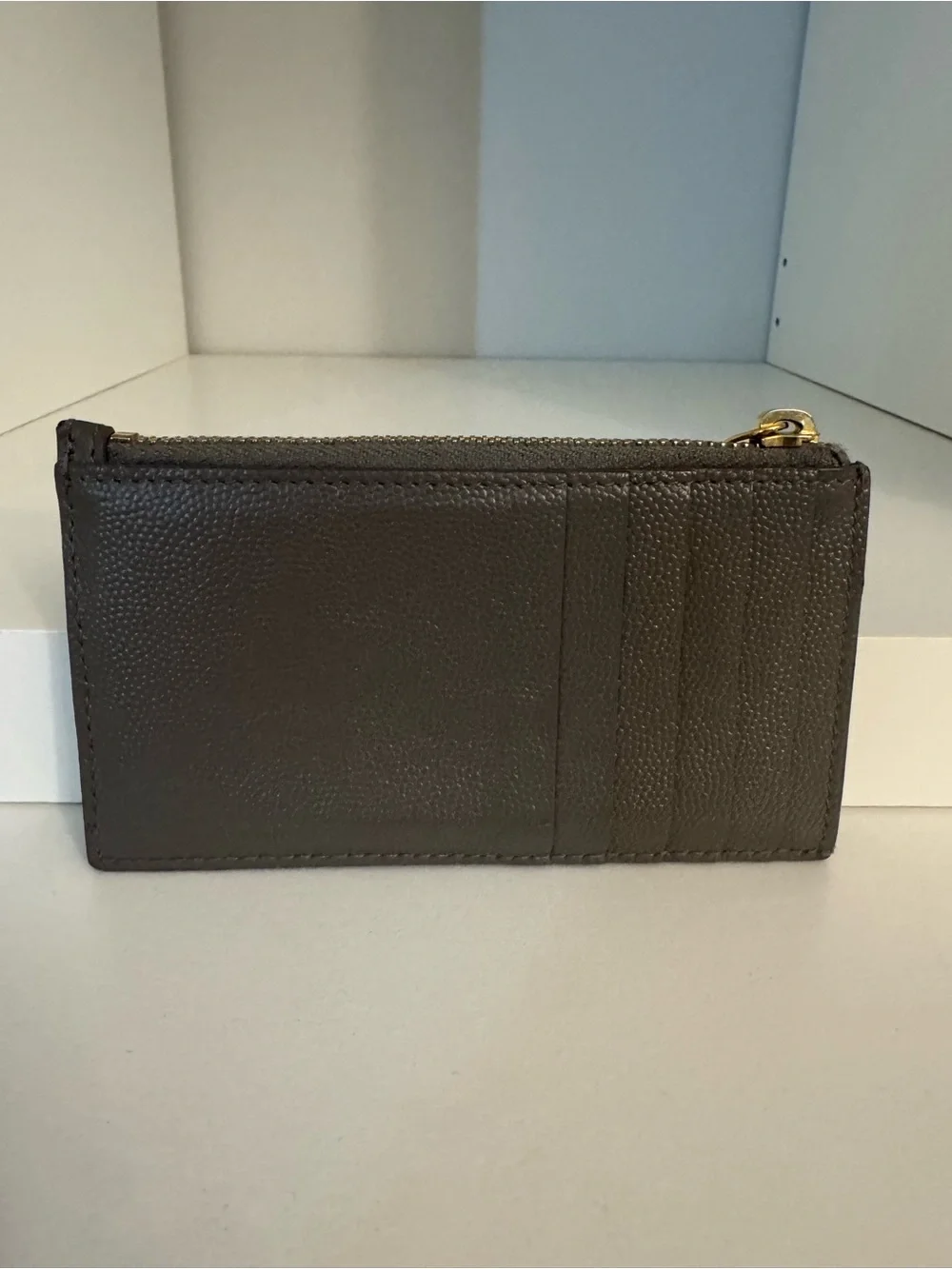 Saint Laurent Quilted Card Holder in Charcoal with Gold YSL Hardware - Picture 2 of 2
